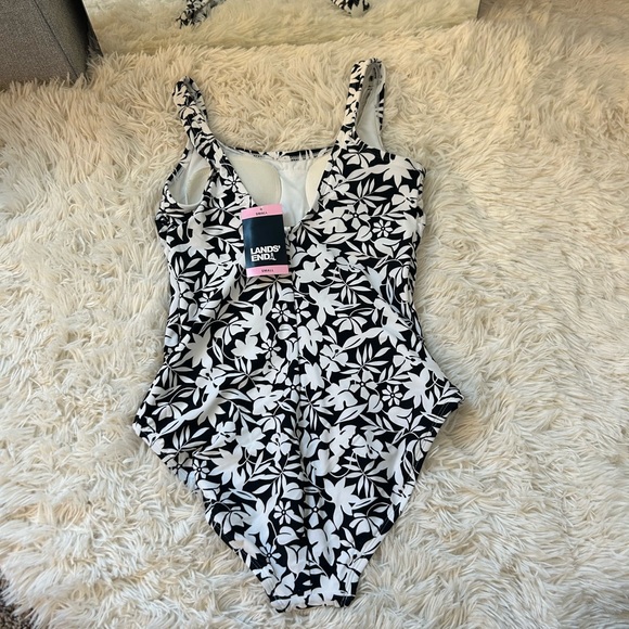 Lands' End Black and White Floral One Piece Swimsuit - Picture 2 of 4